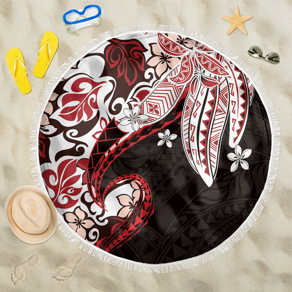 Monstera Plumeria Flowers Red Beach Blanket Polynesian Pattern LT01 One Size 150cm Red - Polynesian Pride
