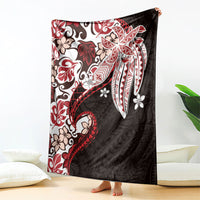 Monstera Plumeria Flowers Red Blanket Polynesian Pattern