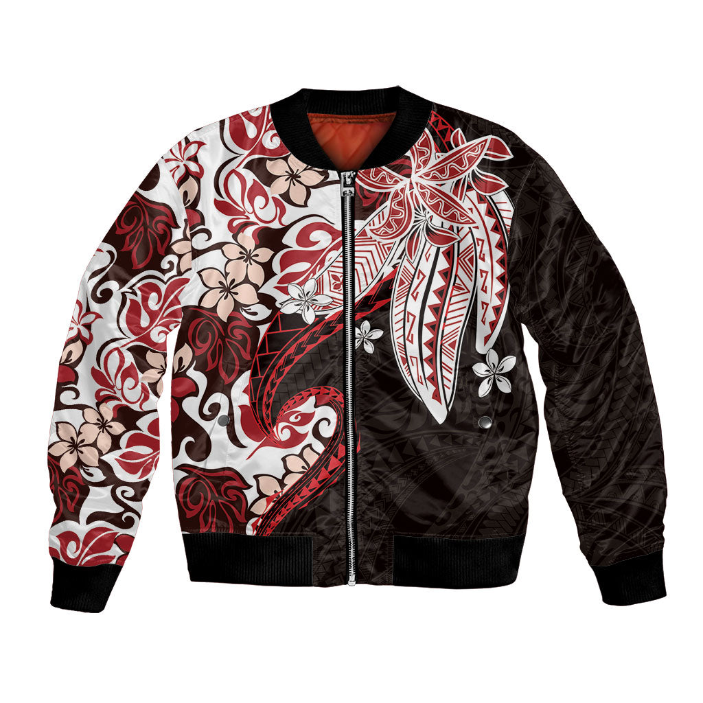 Monstera Plumeria Flowers Red Bomber Jacket Polynesian Pattern LT01 Unisex Red - Polynesian Pride