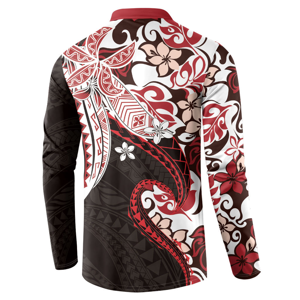 Monstera Plumeria Flowers Red Button Sweatshirt Polynesian Pattern