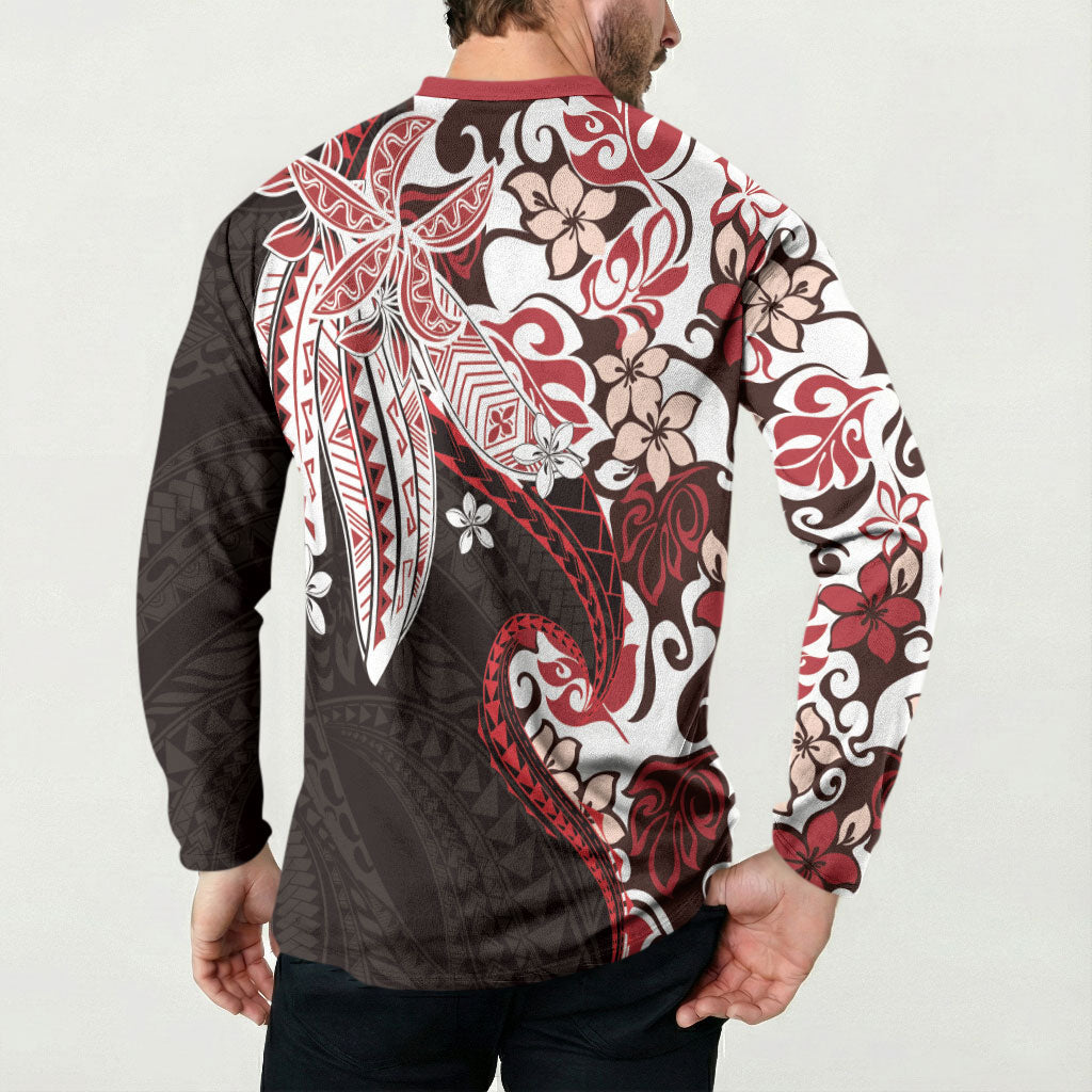 Monstera Plumeria Flowers Red Button Sweatshirt Polynesian Pattern