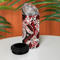 Monstera Plumeria Flowers Red 4 in 1 Can Cooler Tumbler Polynesian Pattern LT01 - Polynesian Pride