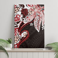 Monstera Plumeria Flowers Red Canvas Wall Art Polynesian Pattern