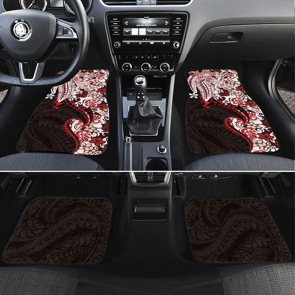 Monstera Plumeria Flowers Red Car Mats Polynesian Pattern
