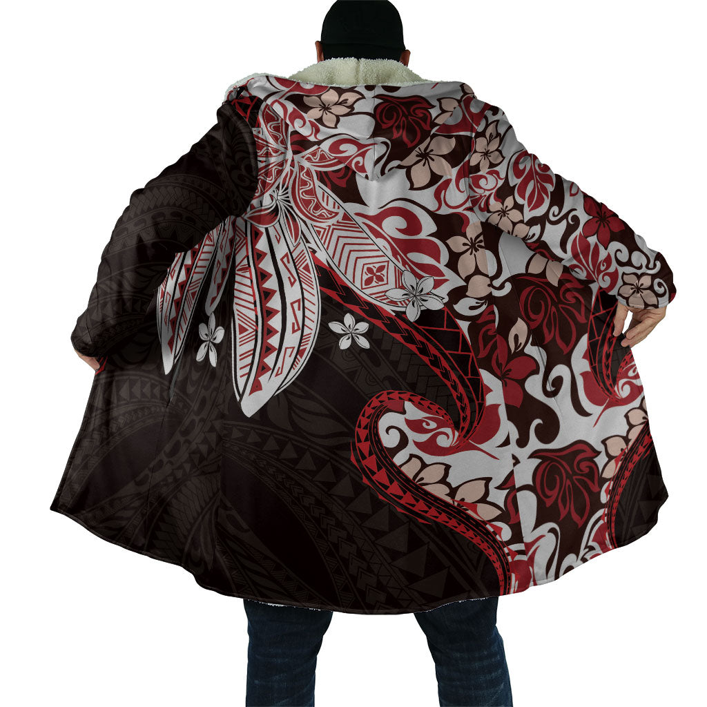 Monstera Plumeria Flowers Red Cloak Polynesian Pattern