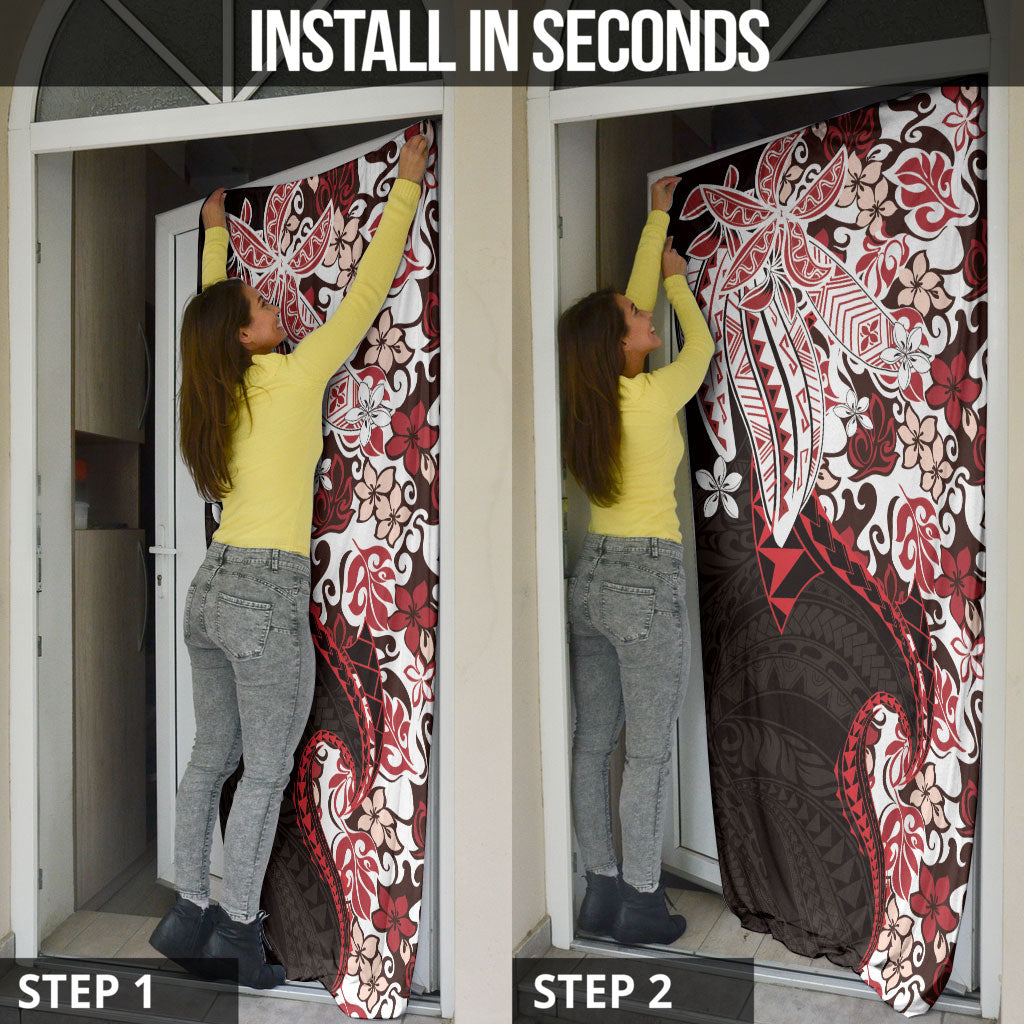 Monstera Plumeria Flowers Red Door Cover Polynesian Pattern