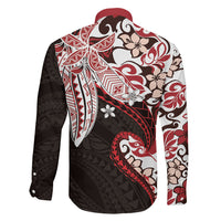 Monstera Plumeria Flowers Red Family Matching Long Sleeve Bodycon Dress and Hawaiian Shirt Polynesian Pattern