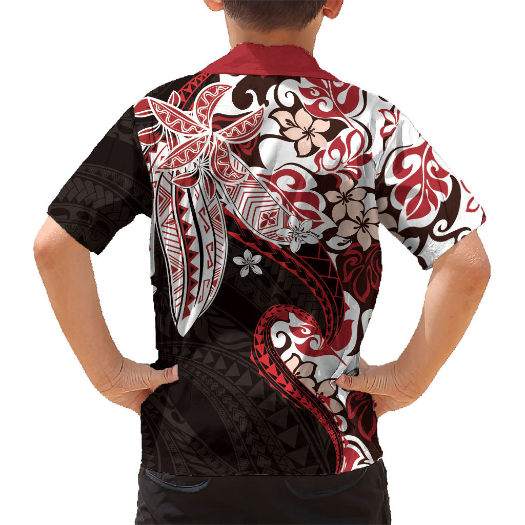 Monstera Plumeria Flowers Red Family Matching Off The Shoulder Long Sleeve Dress and Hawaiian Shirt Polynesian Pattern