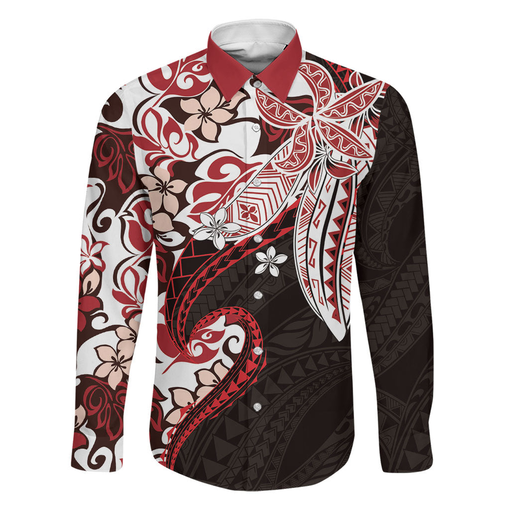 Monstera Plumeria Flowers Red Family Matching Short Sleeve Bodycon Dress and Hawaiian Shirt Polynesian Pattern