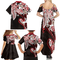 Monstera Plumeria Flowers Red Family Matching Summer Maxi Dress and Hawaiian Shirt Polynesian Pattern