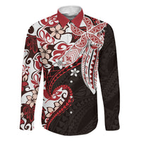 Monstera Plumeria Flowers Red Family Matching Summer Maxi Dress and Hawaiian Shirt Polynesian Pattern