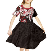 Monstera Plumeria Flowers Red Kid Short Sleeve Dress Polynesian Pattern LT01 - Polynesian Pride