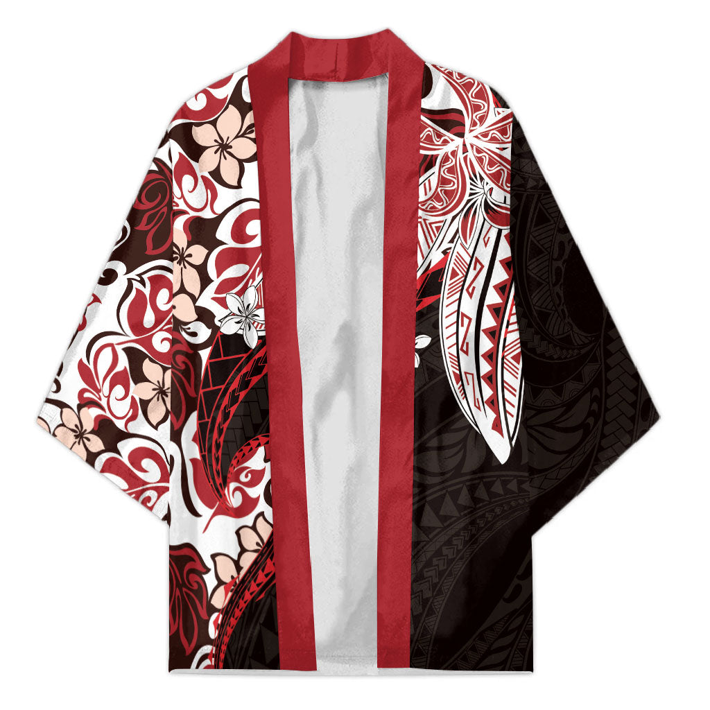Monstera Plumeria Flowers Red Kimono Polynesian Pattern LT01 Unisex Red - Polynesian Pride
