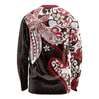 Monstera Plumeria Flowers Red Long Sleeve Shirt Polynesian Pattern