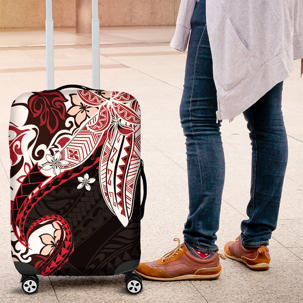 Monstera Plumeria Flowers Red Luggage Cover Polynesian Pattern LT01 Red - Polynesian Pride