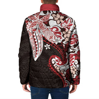 Monstera Plumeria Flowers Red Padded Jacket Polynesian Pattern