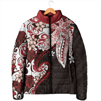 Monstera Plumeria Flowers Red Padded Jacket Polynesian Pattern