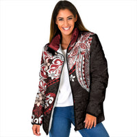 Monstera Plumeria Flowers Red Padded Jacket Polynesian Pattern