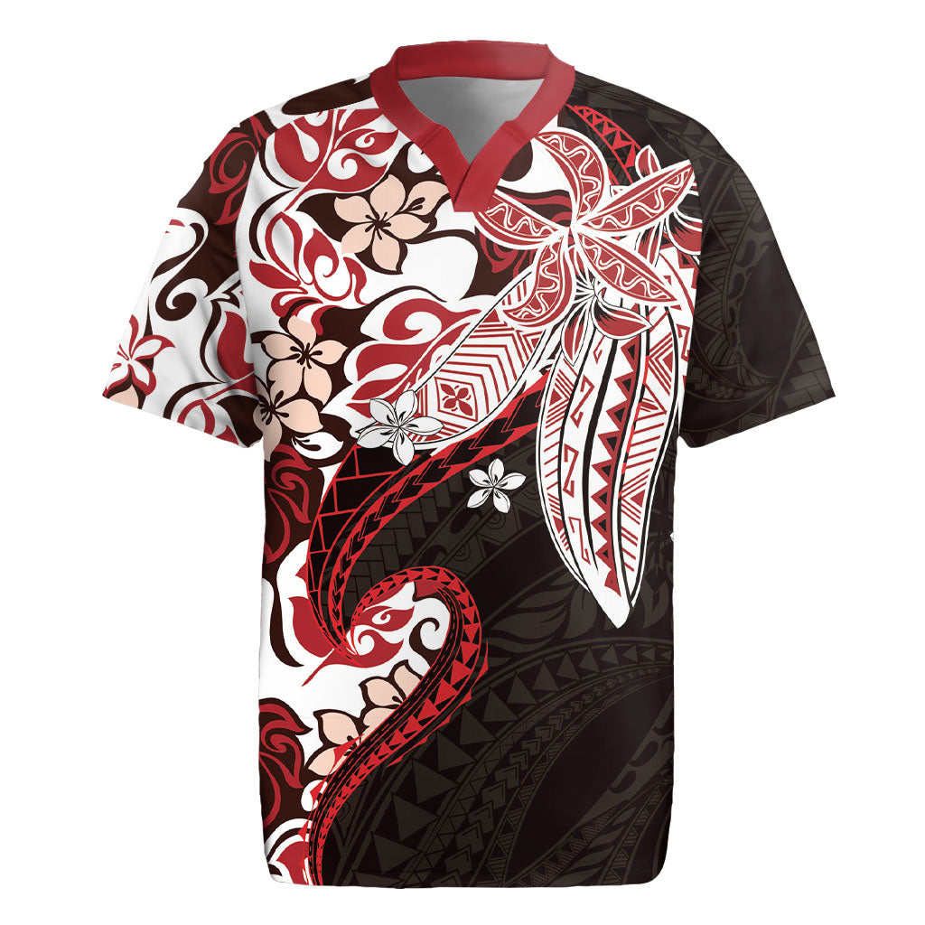 Monstera Plumeria Flowers Red Rugby Jersey Polynesian Pattern LT01 Red - Polynesian Pride