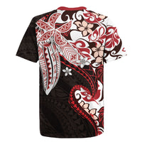 Monstera Plumeria Flowers Red Rugby Jersey Polynesian Pattern