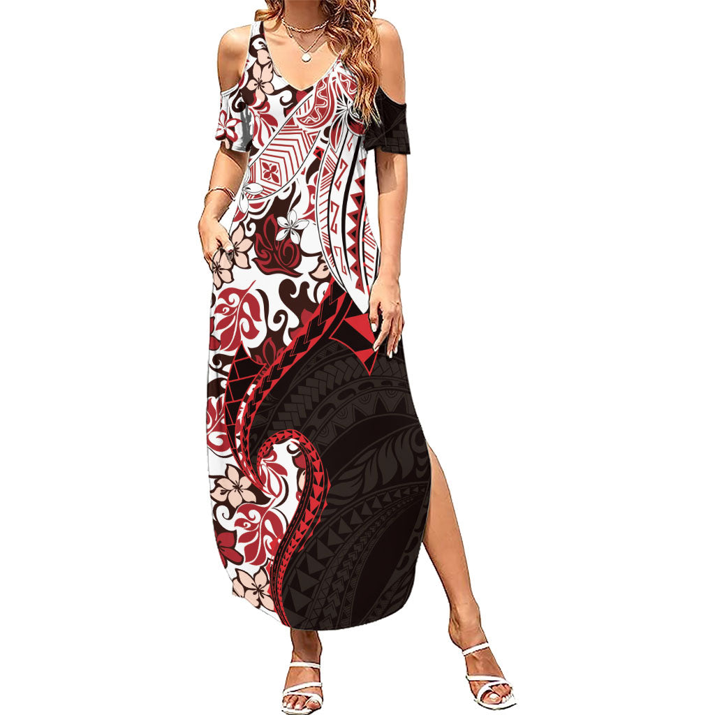 Monstera Plumeria Flowers Red Summer Maxi Dress Polynesian Pattern LT01 Women Red - Polynesian Pride