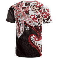 Monstera Plumeria Flowers Red T Shirt Polynesian Pattern