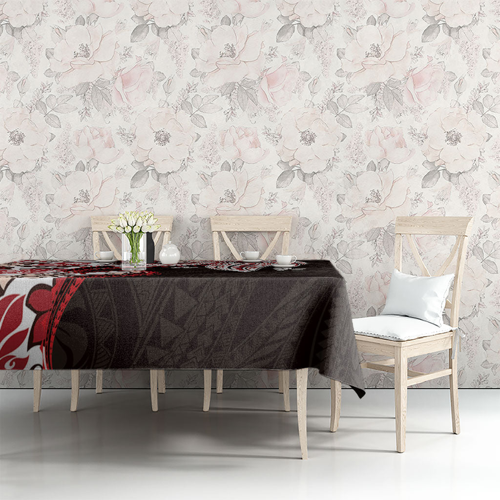 Monstera Plumeria Flowers Red Tablecloth Polynesian Pattern