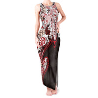Monstera Plumeria Flowers Red Tank Maxi Dress Polynesian Pattern
