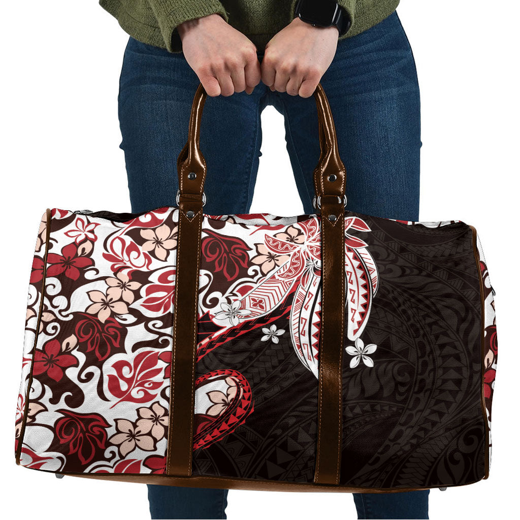 Monstera Plumeria Flowers Red Travel Bag Polynesian Pattern