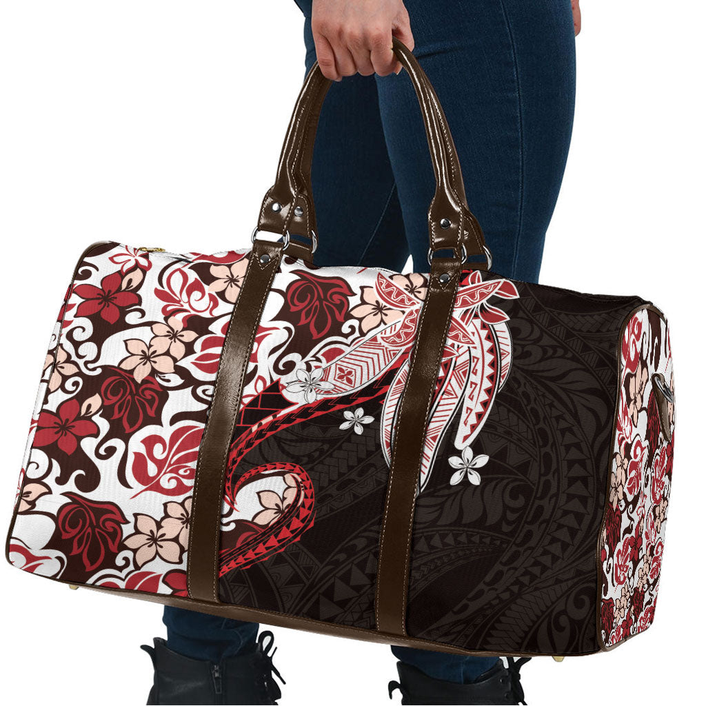 Monstera Plumeria Flowers Red Travel Bag Polynesian Pattern