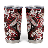 Monstera Plumeria Flowers Red Tumbler Cup Polynesian Pattern