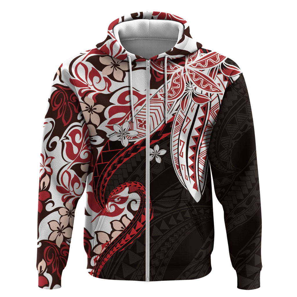 Monstera Plumeria Flowers Red Zip Hoodie Polynesian Pattern LT01 Zip Hoodie Red - Polynesian Pride