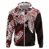 Monstera Plumeria Flowers Red Zip Hoodie Polynesian Pattern LT01 Zip Hoodie Red - Polynesian Pride