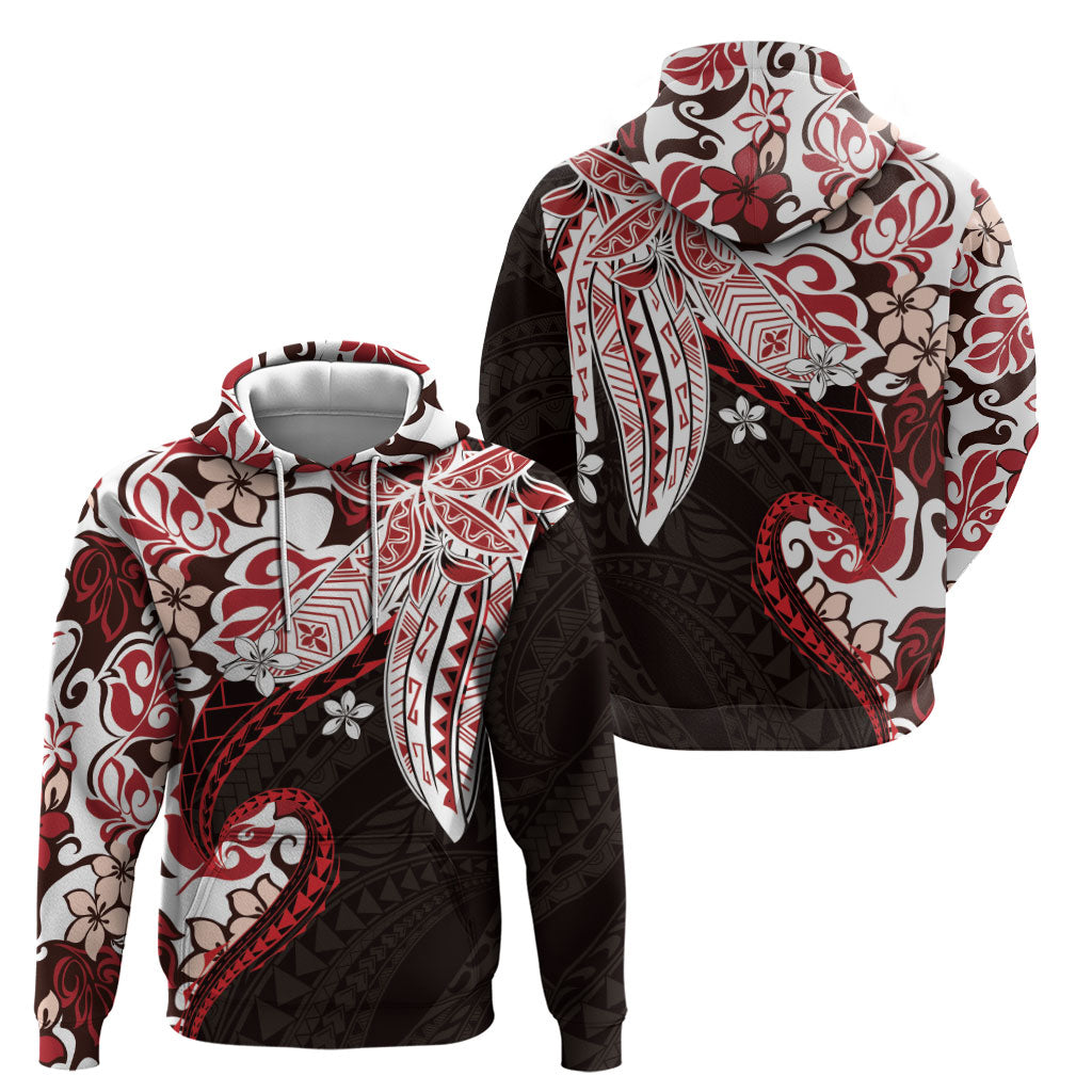 Monstera Plumeria Flowers Red Zip Hoodie Polynesian Pattern LT01 - Polynesian Pride