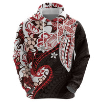 Monstera Plumeria Flowers Red Zip Hoodie Polynesian Pattern LT01 - Polynesian Pride
