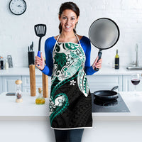Monstera Plumeria Flowers Teal Apron Polynesian Pattern