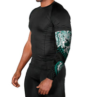 Monstera Plumeria Flowers Teal Arm Sleeves Polynesian Pattern