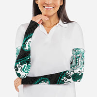 Monstera Plumeria Flowers Teal Arm Sleeves Polynesian Pattern