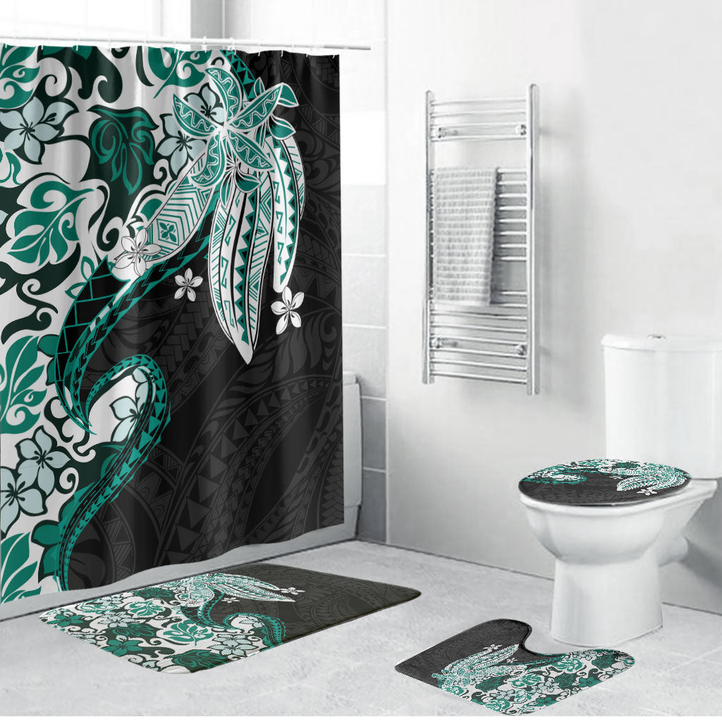 Monstera Plumeria Flowers Teal Bathroom Set Polynesian Pattern LT01 Bathroom Set (4 pcs) Teal - Polynesian Pride