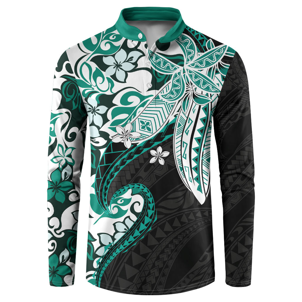 Monstera Plumeria Flowers Teal Button Sweatshirt Polynesian Pattern LT01 Teal - Polynesian Pride