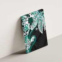 Monstera Plumeria Flowers Teal Canvas Wall Art Polynesian Pattern