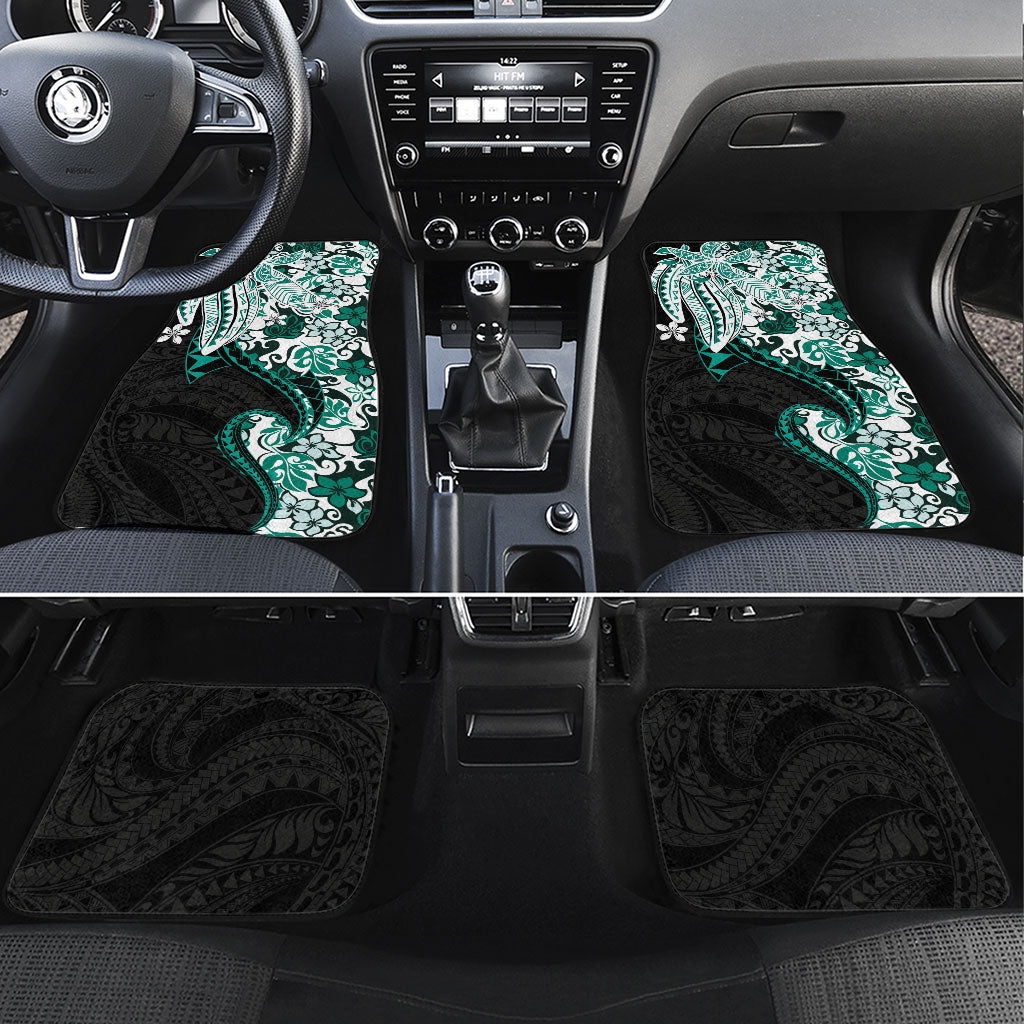 Monstera Plumeria Flowers Teal Car Mats Polynesian Pattern