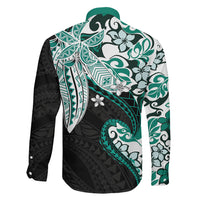 Monstera Plumeria Flowers Teal Family Matching Off Shoulder Maxi Dress and Hawaiian Shirt Polynesian Pattern
