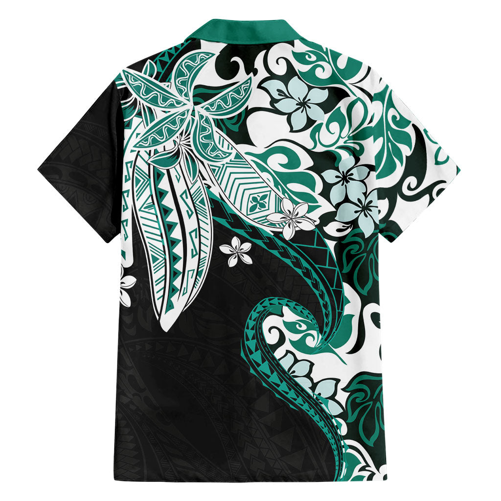 Monstera Plumeria Flowers Teal Family Matching Puletasi and Hawaiian Shirt Polynesian Pattern
