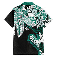 Monstera Plumeria Flowers Teal Family Matching Puletasi and Hawaiian Shirt Polynesian Pattern
