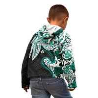 Monstera Plumeria Flowers Teal Kid Hoodie Polynesian Pattern