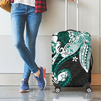Monstera Plumeria Flowers Teal Luggage Cover Polynesian Pattern