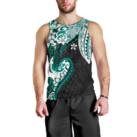 Monstera Plumeria Flowers Teal Men Tank Top Polynesian Pattern