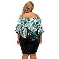 Monstera Plumeria Flowers Teal Off Shoulder Short Dress Polynesian Pattern LT01 - Polynesian Pride