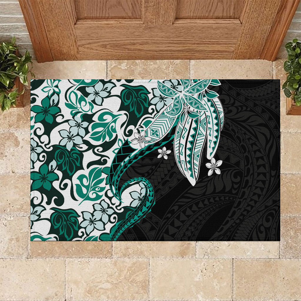 Monstera Plumeria Flowers Teal Rubber Doormat Polynesian Pattern LT01 Teal - Polynesian Pride